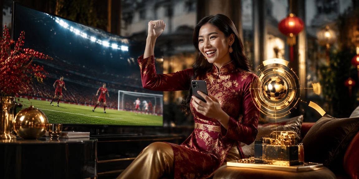 Người dùng Hà Nội theo dõi cá cược bóng đá qua điện thoại trong trang phục áo dài