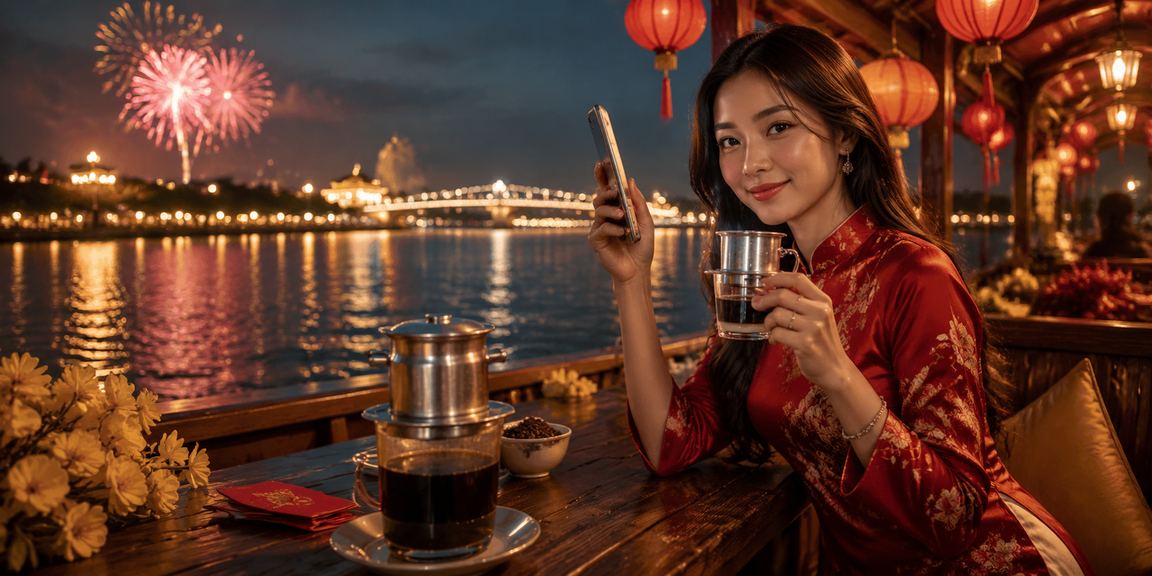 Người chơi Huế truy cập casino di động và kiểm tra voucher tại quán cà phê truyền thống